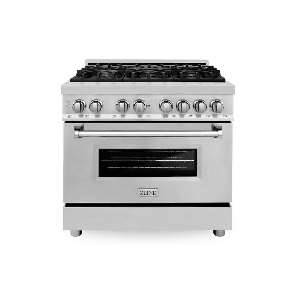 ZLINE 36 in. 4.6 cu. ft. Legacy Dual Fuel Range with 6 Burner Gas Cooktop and Electric Convection Oven in Stainless Steel, Open Box-Excellent Condition