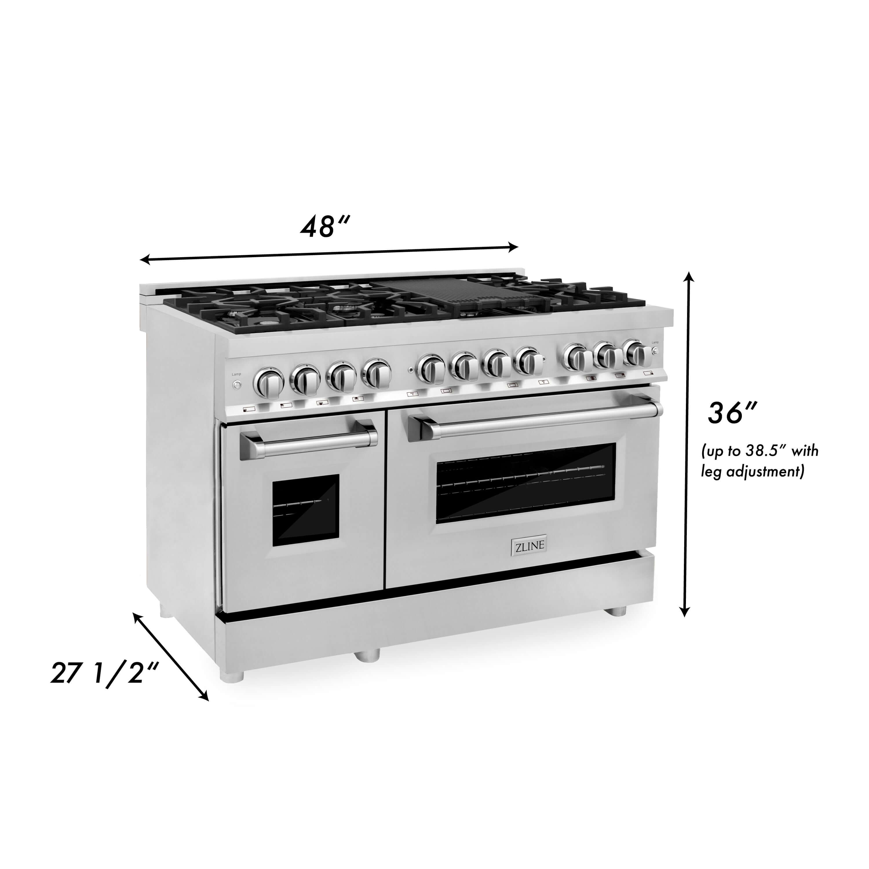 ZLINE 48 in. Kitchen Package with Stainless Steel Dual Fuel Range, Range Hood, Microwave Drawer and Tall Tub Dishwasher (4KP-RARH48-MWDWV)