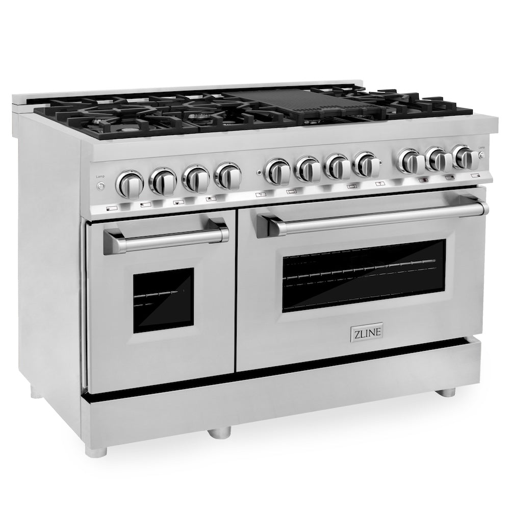 ZLINE 48 in. 6.0 cu. ft. Legacy Dual Fuel Range with 7 Burner Gas Cooktop and 2 Electric Ovens in Stainless Steel (RA48)