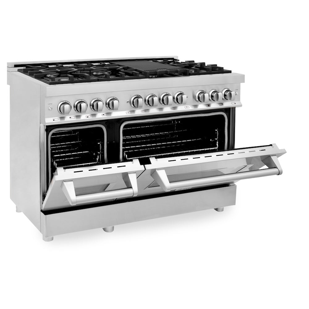 ZLINE 48 in. Kitchen Package with Stainless Steel Dual Fuel Range and Convertible Vent Range Hood (2KP-RARH48)