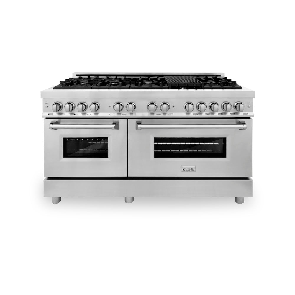 ZLINE 60 in. 7.4 cu. ft. Legacy Dual Fuel Range with 9 Burner Gas Cooktop and 2 Electric Convection Ovens in Stainless Steel, Open Box-Good Condition