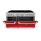 ZLINE 60 in. 7.4 cu. ft. Legacy Dual Fuel Range with 9 Burner Gas Cooktop and 2 Electric Convection Ovens in Satin Stainless Steel and Red Matte Doors (RAS-RM-60)