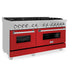 ZLINE 60 in. 7.4 cu. ft. Legacy Dual Fuel Range with 9 Burner Gas Cooktop and 2 Electric Convection Ovens in Satin Stainless Steel and Red Matte Doors (RAS-RM-60) side.