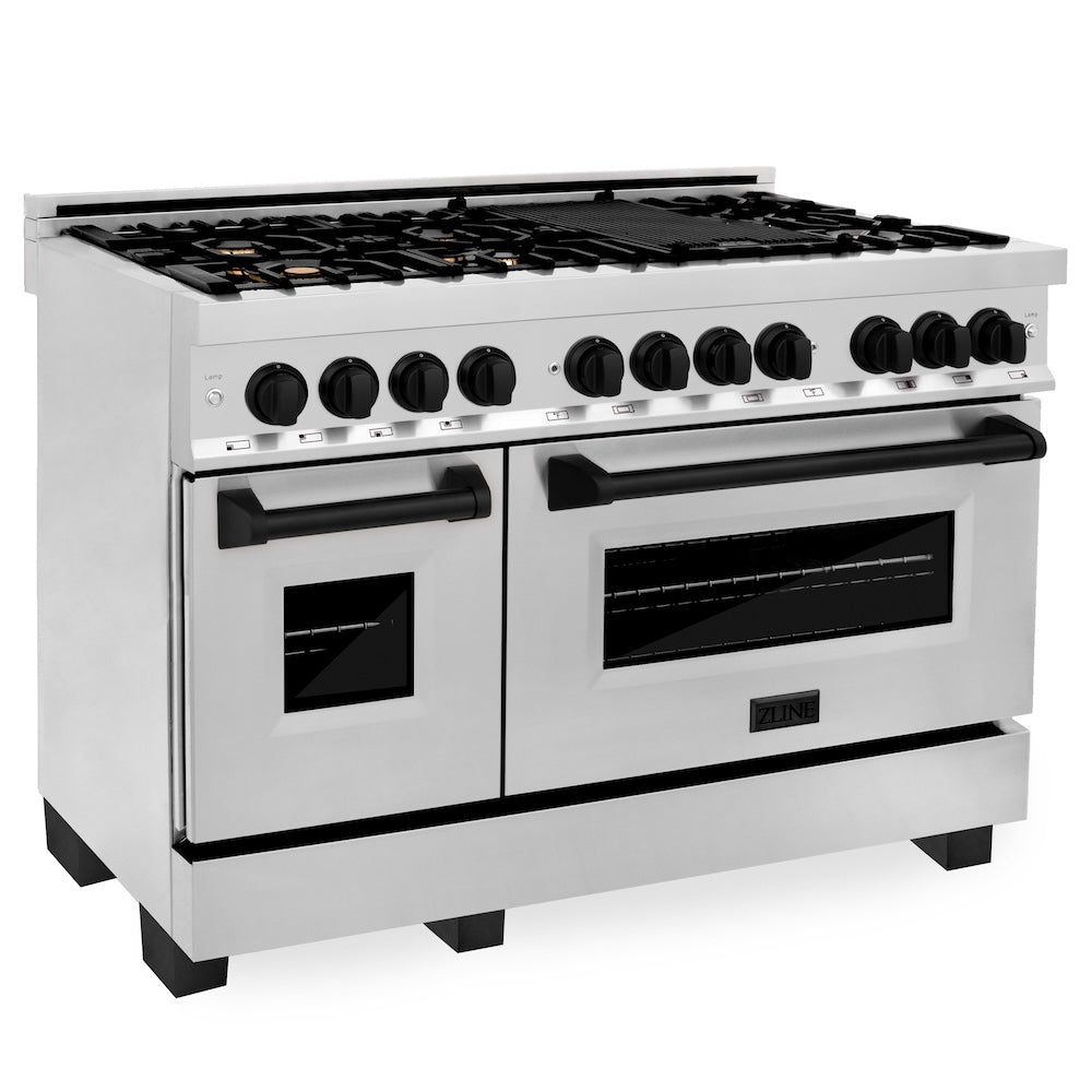 ZLINE Autograph Edition 48 in. 6.0 cu. ft. Legacy Dual Fuel Range with 7 Burner Gas Cooktop and 2 Electric Ovens in Stainless Steel and Matte Black Accents, Open Box-Great Condition main image.