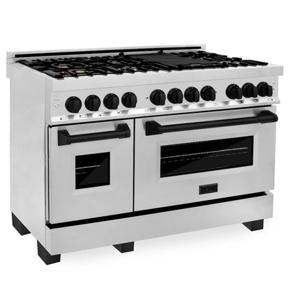 ZLINE Autograph Edition 48 in. 6.0 cu. ft. Legacy Dual Fuel Range with 7 Burner Gas Cooktop and 2 Electric Ovens in Stainless Steel and Matte Black Accents, Open Box-Great Condition