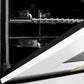 ZLINE Autograph Edition 36 in. 4.6 cu. ft. Legacy Dual Fuel Range with 6 Burner Gas Cooktop and Electric Convection Oven in Stainless Steel with White Matte Door and Polished Gold Accents (RAZ-WM-36-G) oven door.