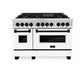 ZLINE Autograph Edition 48 in. 6.0 cu. ft. Legacy Dual Fuel Range with 7 Burner Gas Cooktop and 2 Electric Ovens in Stainless Steel with White Matte Doors and Matte Black Accents, Open Box-Good Condition