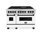 ZLINE Autograph Edition 48 in. Kitchen Package with Stainless Steel Dual Fuel Range with White Matte Door, Range Hood and Dishwasher with Matte Black Accents (3AKP-RAWMRHDWM48-MB)