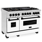 ZLINE Autograph Edition 48 in. 6.0 cu. ft. Legacy Dual Fuel Range with 7 Burner Gas Cooktop and 2 Electric Ovens in Stainless Steel with White Matte Doors and Matte Black Accents, Open Box-Good Condition
