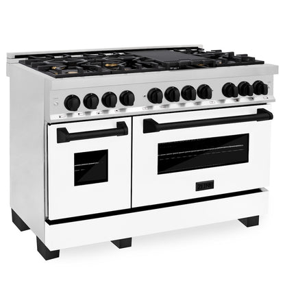 ZLINE Autograph Edition 48 in. 6.0 cu. ft. Legacy Dual Fuel Range with 7 Burner Gas Cooktop and 2 Electric Ovens in Stainless Steel with White Matte Doors and Matte Black Accents, Open Box-Good Condition