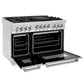 ZLINE 48 in. 6.0 cu. ft. Range with Natural Gas Stove and Natural Gas Oven in Stainless Steel (RG48) side, oven open.