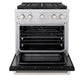 ZLINE 30 in. 4.2 cu. ft. Paramount Dual Fuel Range with 4 Burner DuoPro™ Cooktop and Electric Convection Oven with Black Matte Door (PSDR-BLM-30) front, oven open.