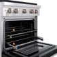 ZLINE 30 in. 4.2 cu. ft. Paramount Dual Fuel Range with 4 Burner DuoPro™ Cooktop and Electric Convection Oven with Black Matte Door (PSDR-BLM-30) side, oven open showing racks extended.