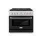 ZLINE 36 in. 5.2 cu. ft. Paramount Dual Fuel Range with 6 Burner DuoPro™ Cooktop and Electric Convection Oven with Black Matte Door (PSDR-BLM-36) front.