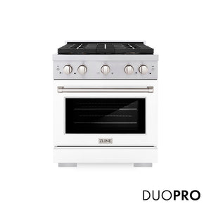 ZLINE 30 in. 4.2 cu. ft. Paramount Dual Fuel Range with 4 Burner DuoPro™ Cooktop and Electric Convection Oven with White Matte Door (PSDR-WM-30) main image.