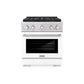 ZLINE 30 in. 4.2 cu. ft. Paramount Dual Fuel Range with 4 Burner DuoPro™ Cooktop and Electric Convection Oven with White Matte Door (PSDR-WM-30) front.