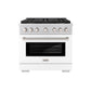 ZLINE 36 in. 5.2 cu. ft. Paramount Dual Fuel Range with 6 Burner DuoPro™ Cooktop and Electric Convection Oven with White Matte Door (PSDR-WM-36) front.