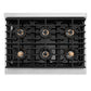 ZLINE 36 in. 5.2 cu. ft. Paramount Dual Fuel Range with 6 Burner DuoPro™ Cooktop and Electric Convection Oven with White Matte Door (PSDR-WM-36) top-down, above cooktop.