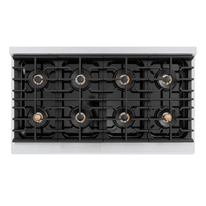ZLINE 48 in. 6.7 cu. ft. Paramount Dual Fuel Range with 8 Burner DuoPro™ Cooktop and Dual Ovens with White Matte Doors (PSDR-WM-48) top-down, above cooktop.
