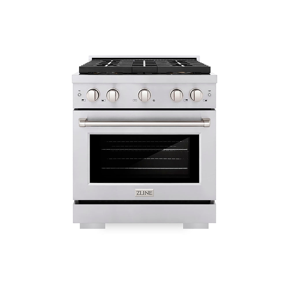 ZLINE 30 in. 4.2 cu. ft. Paramount Dual Fuel Range with 4 Burner DuoPro™ Cooktop and Electric Convection Oven in Stainless Steel (PSDR30) front.