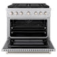 ZLINE 36 in. 5.2 cu. ft. Paramount Dual Fuel Range with 6 Burner DuoPro™ Cooktop and Electric Convection Oven in Stainless Steel (PSDR36) front, oven open.