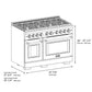 ZLINE Autograph Edition 48 in. 6.7 cu. ft. Paramount Dual Fuel Range with 8 Burner DuoPro™ Cooktop and Dual Ovens in Black Stainless Steel and Champagne Bronze Accents, Open Box-Good Condition dimensional diagram.