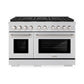 ZLINE 48 in. 6.7 cu. ft. Paramount Dual Fuel Range with 8 Burner DuoPro™ Cooktop and Dual Ovens in Stainless Steel (PSDR48) front.