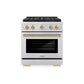 ZLINE Autograph Edition 30 in. 4.2 cu. ft. Paramount Dual Fuel Range with 4 Burner DuoPro™ Cooktop and Electric Convection Oven in Stainless Steel with Champagne Bronze Accents (PSDRZ-30-CB) front.