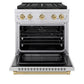 ZLINE Autograph Edition 30 in. 4.2 cu. ft. Paramount Dual Fuel Range with 4 Burner DuoPro™ Cooktop and Electric Convection Oven in Stainless Steel with Champagne Bronze Accents, Open Box-Great Condition