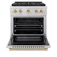 ZLINE Autograph Edition 30 in. 4.2 cu. ft. Paramount Dual Fuel Range with 4 Burner DuoPro™ Cooktop and Electric Convection Oven in Stainless Steel with Champagne Bronze Accents, Open Box-Good Condition