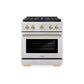 ZLINE Autograph Edition 30 in. 4.2 cu. ft. Paramount Dual Fuel Range with 4 Burner DuoPro™ Cooktop and Electric Convection Oven in Stainless Steel with Polished Gold Accents (PSDRZ-30-G) front.