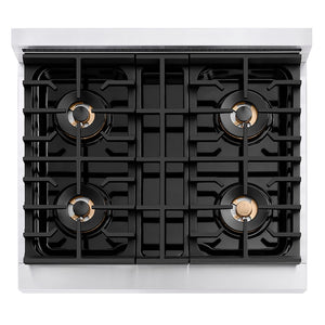 ZLINE Autograph Edition 30 in. 4.2 cu. ft. Paramount Dual Fuel Range with 4 Burner DuoPro™ Cooktop and Electric Convection Oven in Stainless Steel with Polished Gold Accents, Open Box-Good Condition