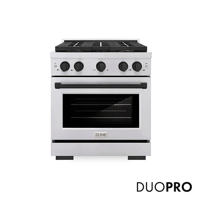 ZLINE Autograph Edition 30 in. 4.2 cu. ft. Paramount Dual Fuel Range with 4 Burner DuoPro™ Cooktop and Electric Convection Oven in Stainless Steel with Matte Black Accents, Open Box-Good Condition
