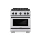 ZLINE Autograph Edition 30 in. 4.2 cu. ft. Paramount Dual Fuel Range with 4 Burner DuoPro™ Cooktop and Electric Convection Oven in Stainless Steel with Matte Black Accents (PSDRZ-30-MB) front.