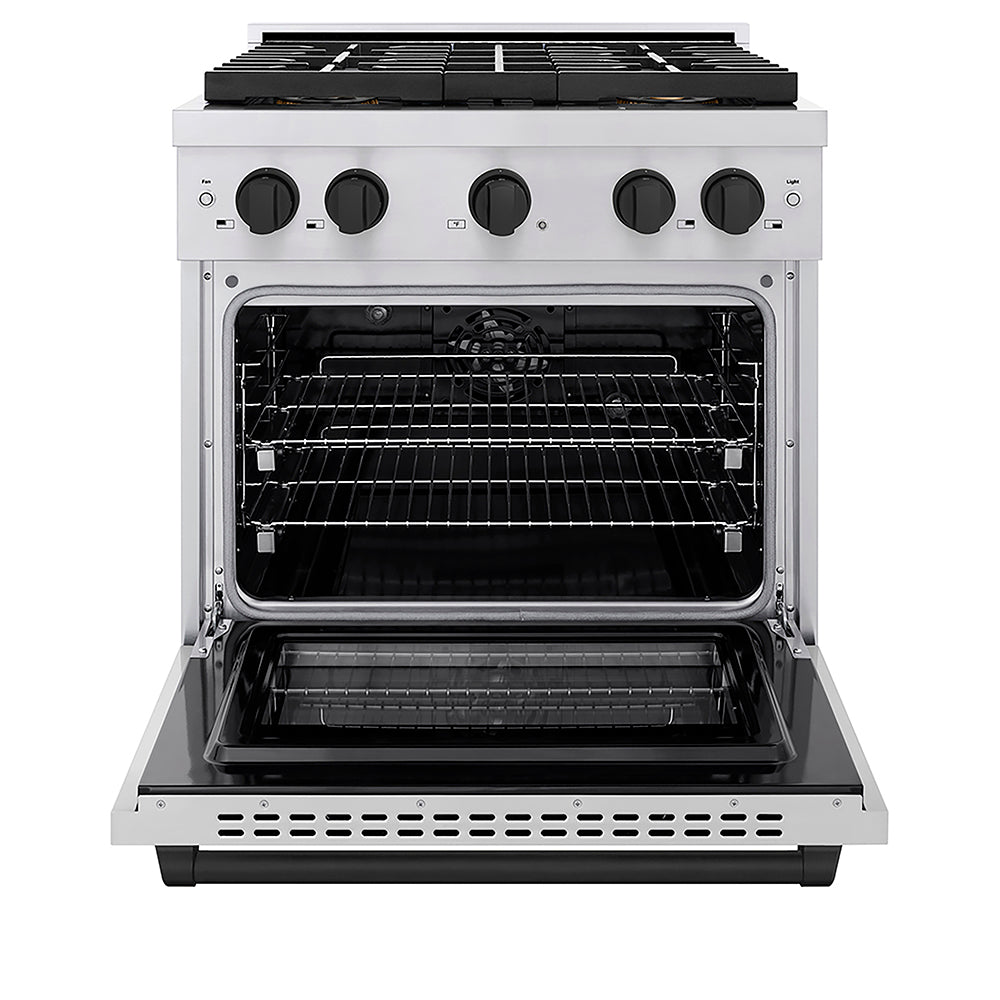 ZLINE Autograph Edition 30 in. 4.2 cu. ft. Paramount Dual Fuel Range with 4 Burner DuoPro™ Cooktop and Electric Convection Oven in Stainless Steel with Matte Black Accents, Open Box-Good Condition