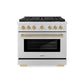 ZLINE Autograph Edition 36 in. 5.2 cu. ft. Paramount Dual Fuel Range with 6 Burner DuoPro™ Cooktop and Electric Convection Oven in Stainless Steel and Champagne Bronze Accents, Open Box-Good Condition