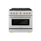 ZLINE Autograph Edition 36 in. 5.2 cu. ft. Paramount Dual Fuel Range with 6 Burner DuoPro™ Cooktop and Electric Convection Oven in Stainless Steel and Champagne Bronze Accents, Open Box-Great Condition