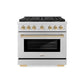 ZLINE Autograph Edition 36 in. 5.2 cu. ft. Paramount Dual Fuel Range with 6 Burner DuoPro™ Cooktop and Electric Convection Oven in Stainless Steel and Polished Gold Accents (PSDRZ-36-G) front.