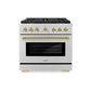 ZLINE Autograph Edition 36 in. 5.2 cu. ft. Paramount Dual Fuel Range with 6 Burner DuoPro™ Cooktop and Electric Convection Oven in Stainless Steel and Polished Gold Accents, Open Box-Great Condition