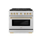 ZLINE Autograph Edition 36 in. 5.2 cu. ft. Paramount Dual Fuel Range with 6 Burner DuoPro™ Cooktop and Electric Convection Oven in Stainless Steel and Polished Gold Accents, Open Box-Good Condition