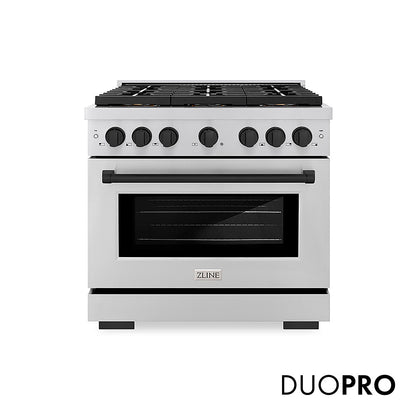 ZLINE Autograph Edition 36 in. 5.2 cu. ft. Paramount Dual Fuel Range with 6 Burner DuoPro™ Cooktop and Electric Convection Oven in Stainless Steel and Matte Black Accents, Open Box-Good Condition