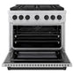 ZLINE Autograph Edition 36 in. 5.2 cu. ft. Paramount Dual Fuel Range with 6 Burner DuoPro™ Cooktop and Electric Convection Oven in Stainless Steel and Matte Black Accents (PSDRZ-36-MB) front, oven open.