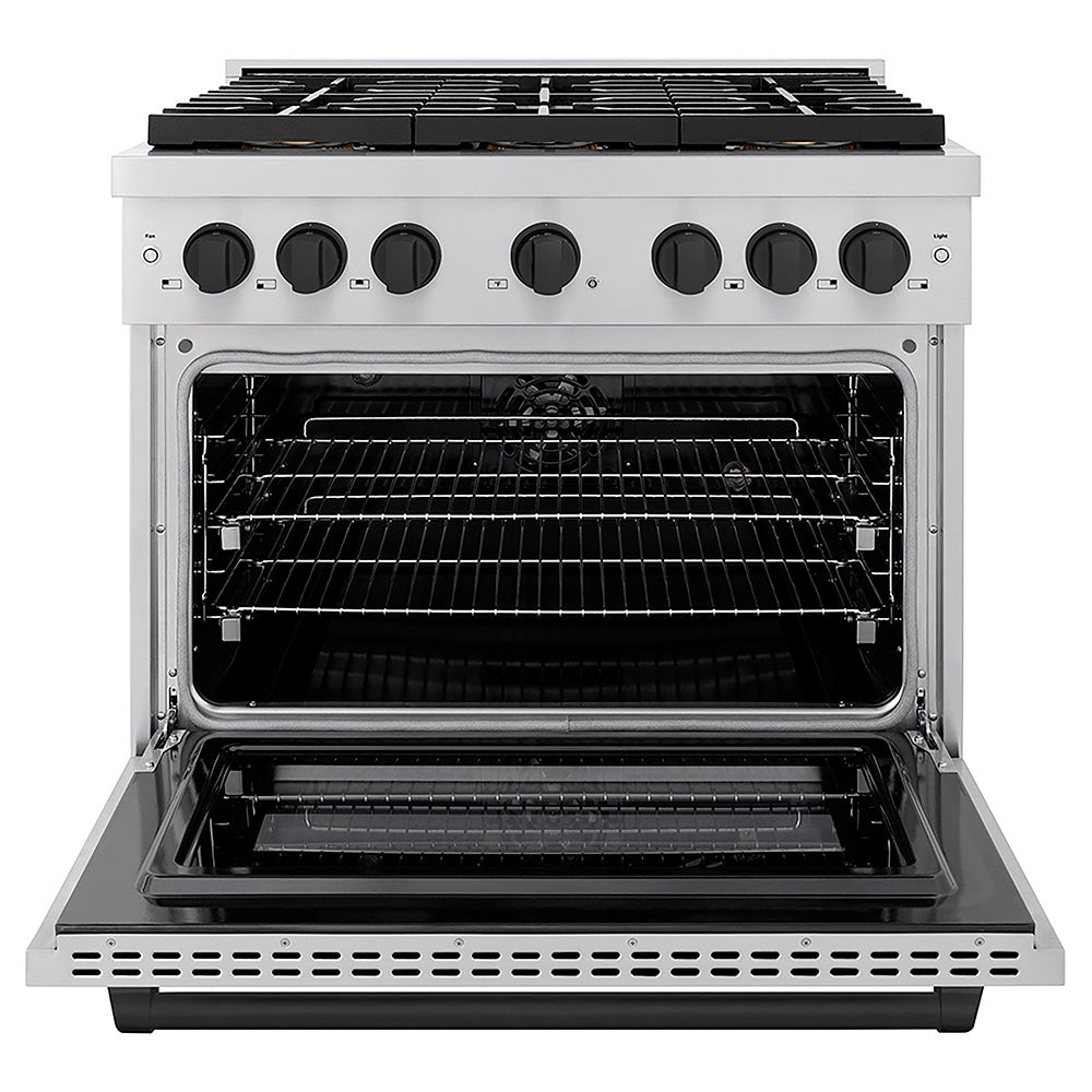 ZLINE Autograph Edition 36 in. 5.2 cu. ft. Paramount Dual Fuel Range with 6 Burner DuoPro™ Cooktop and Electric Convection Oven in Stainless Steel and Matte Black Accents, Open Box-Good Condition