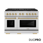 ZLINE Autograph Edition 48 in. 6.7 cu. ft. Paramount Dual Fuel Range with 8 Burner DuoPro™ Cooktop and Dual Ovens in Stainless Steel and Champagne Bronze Accents, Open Box-Good Condition