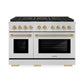 ZLINE Autograph Edition 48 in. 6.7 cu. ft. Paramount Dual Fuel Range with 8 Burner DuoPro™ Cooktop and Dual Ovens in Stainless Steel and Champagne Bronze Accents (PSDRZ-48-CB) front.