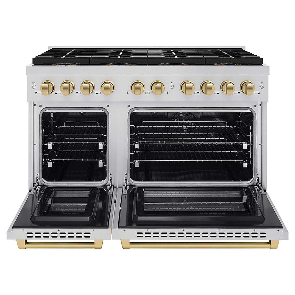 ZLINE Autograph Edition 48 in. 6.7 cu. ft. Paramount Dual Fuel Range with 8 Burner DuoPro™ Cooktop and Dual Ovens in Stainless Steel and Champagne Bronze Accents, Open Box-Good Condition