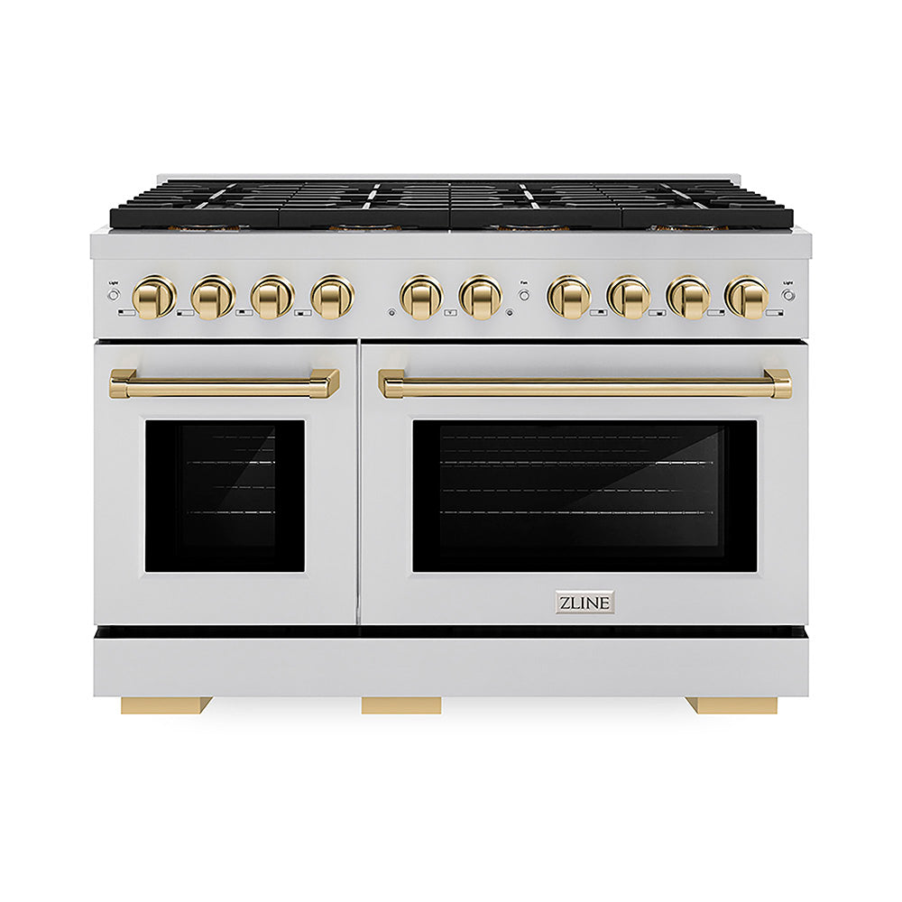 ZLINE Autograph Edition 48 in. 6.7 cu. ft. Paramount Dual Fuel Range with 8 Burner DuoPro™ Cooktop and Dual Ovens in Stainless Steel and Polished Gold Accents, Open Box-Good Condition