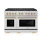 ZLINE Autograph Edition 48 in. 6.7 cu. ft. Paramount Dual Fuel Range with 8 Burner DuoPro™ Cooktop and Dual Ovens in Stainless Steel and Polished Gold Accents (PSDRZ-48-G) front.