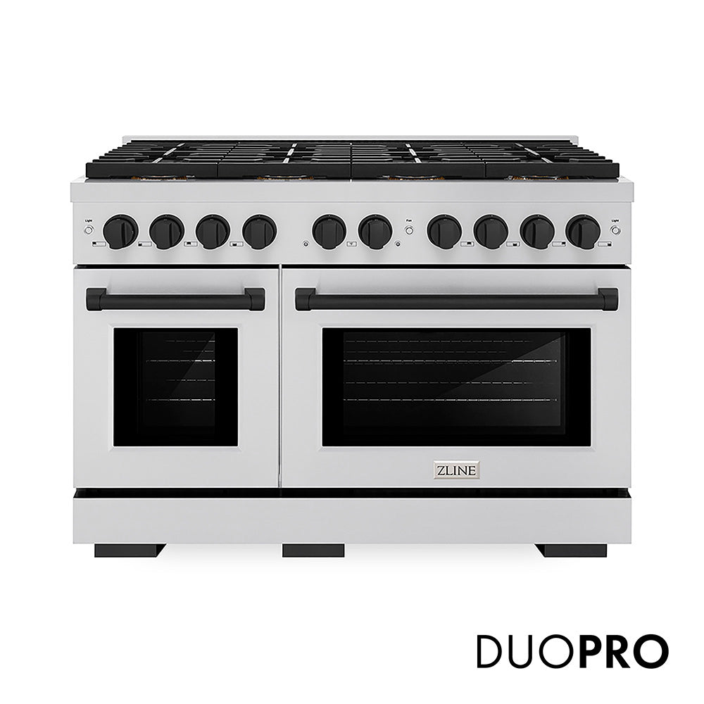 ZLINE Autograph Edition 48 in. 6.7 cu. ft. Paramount Dual Fuel Range with 8 Burner DuoPro™ Cooktop and Dual Ovens in Stainless Steel and Matte Black Accents, Open Box-Good Condition