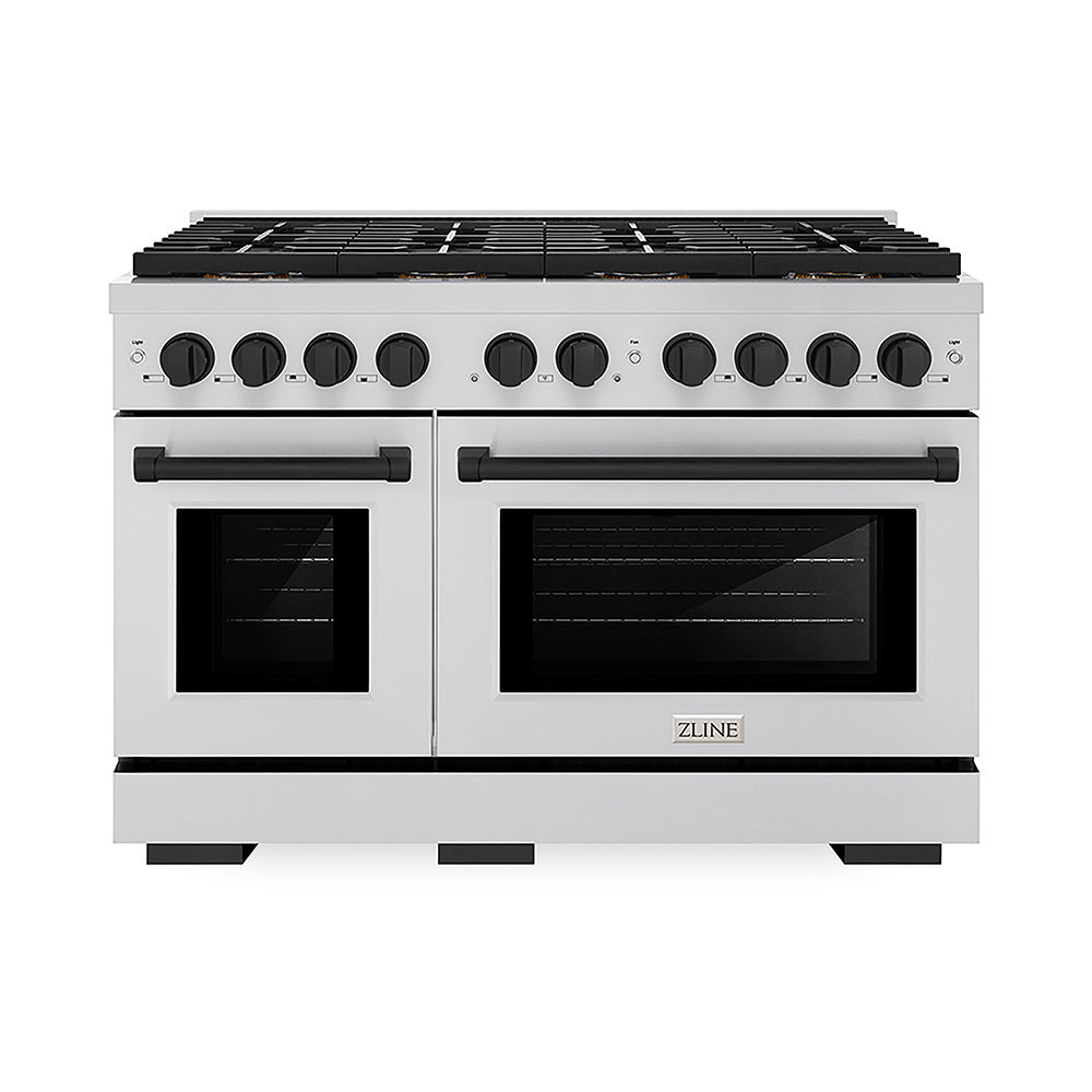 ZLINE Autograph Edition 48 in. 6.7 cu. ft. Paramount Dual Fuel Range with 8 Burner DuoPro™ Cooktop and Dual Ovens in Stainless Steel and Matte Black Accents, Open Box-Good Condition